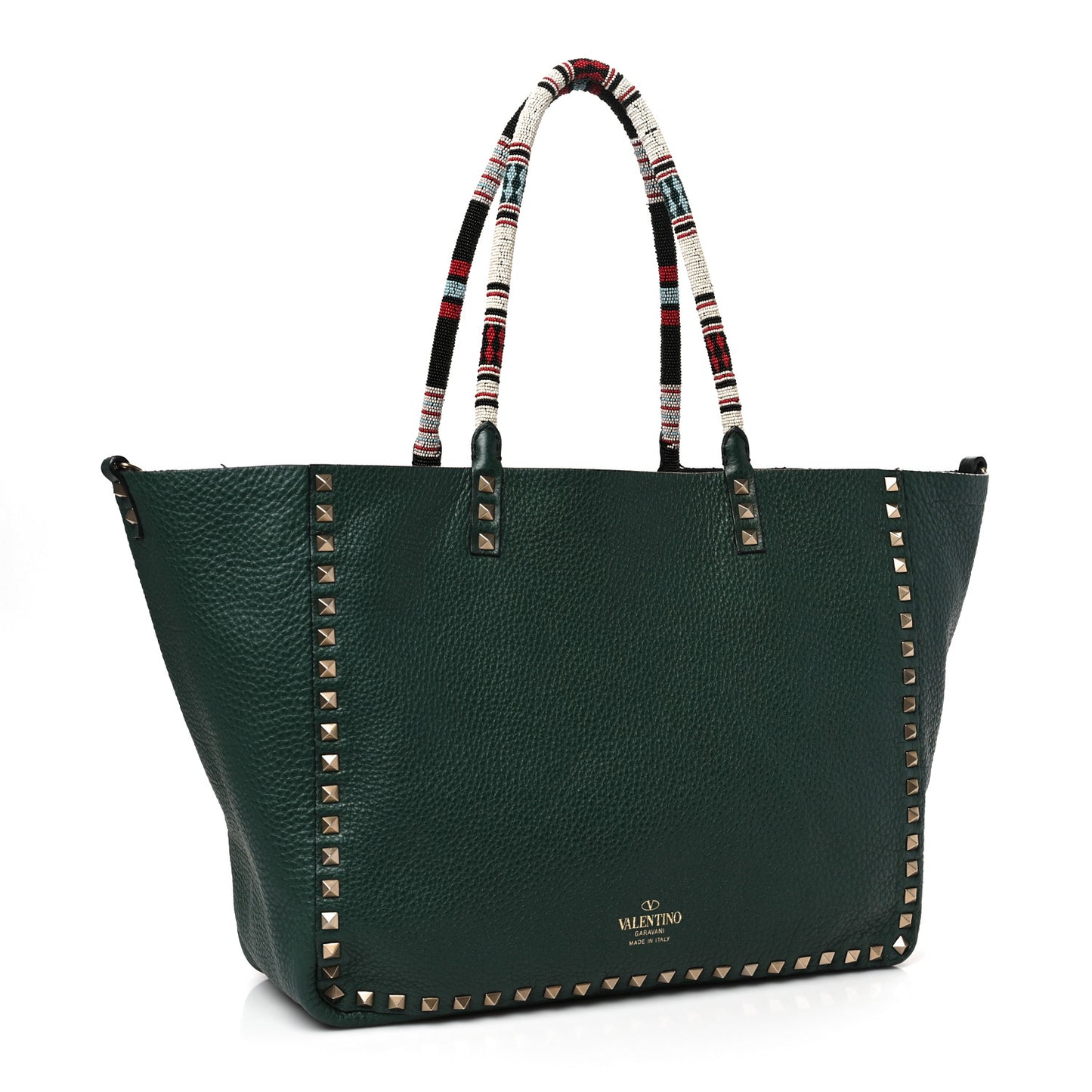 Pebbled Calfskin Beaded Rockstud Tote Black