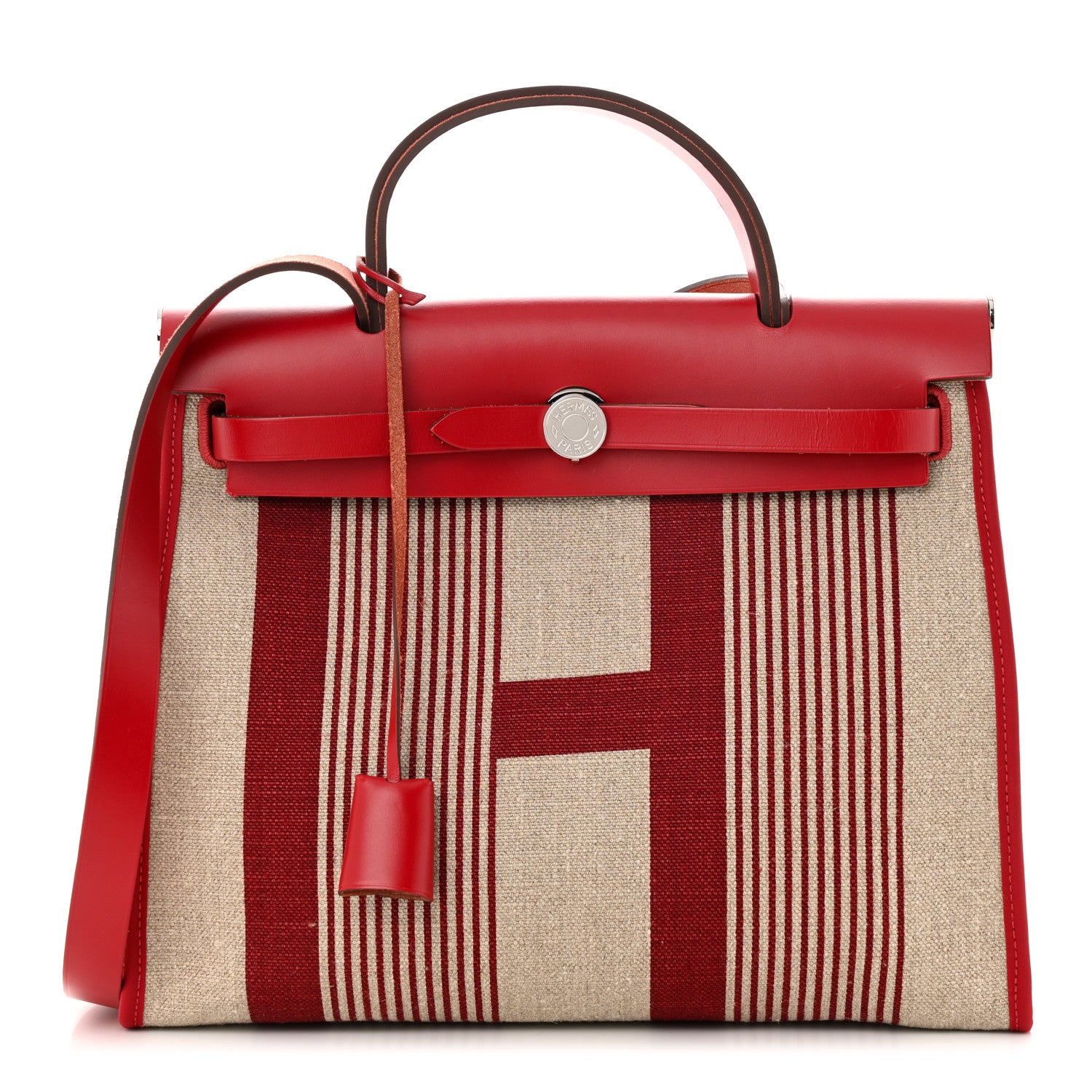 Hermes Vache Hunter Toile H Vibration Herbag Zip 31 PM Bordeaux Ficelle Rouge Piment 3 of 13