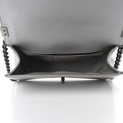 Chanel Metallic Caviar Chevron Quilted Medium Boy Flap Silver 5 of 14
