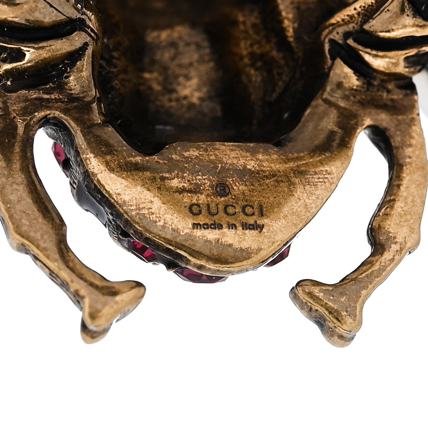 Gucci Metal Crystal Pearl Bee Ring 54 7 Aged Gold 5 of 7