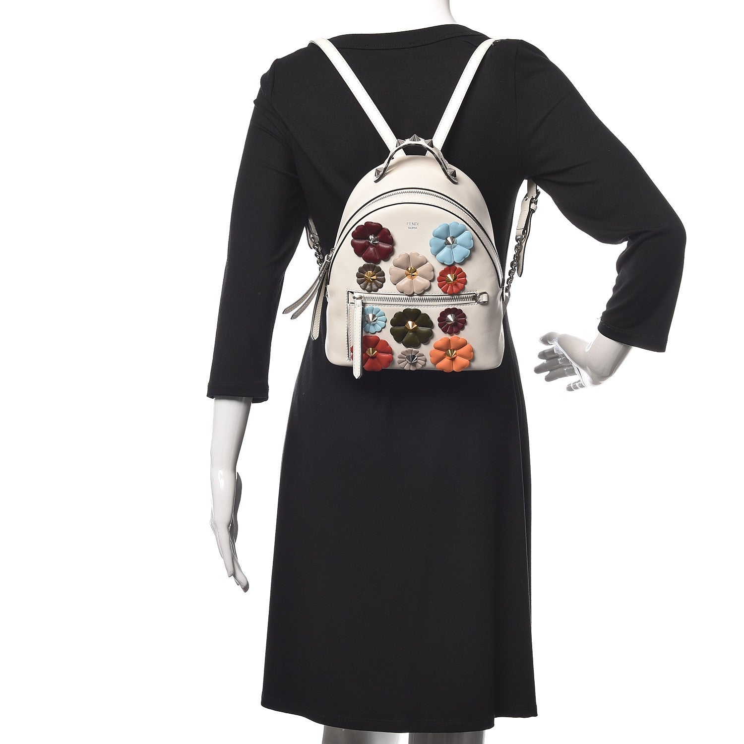 Fendi Vitello Century Nappa Flowerland Studded Mini Backpack White Ice Multicolor 2 of 10