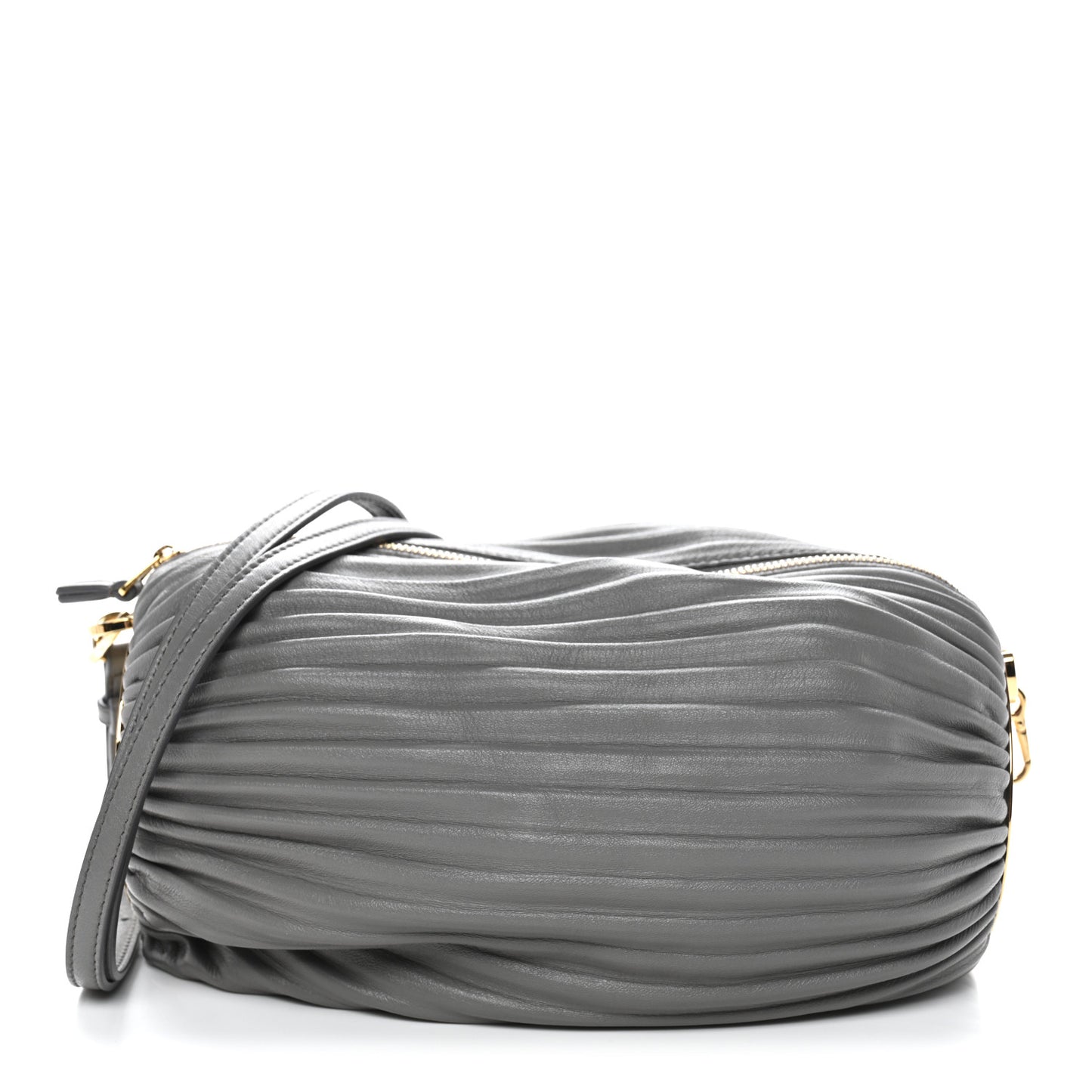 Lambskin Pleated Bracelet Pouch shoulder Bag Asphalt Grey