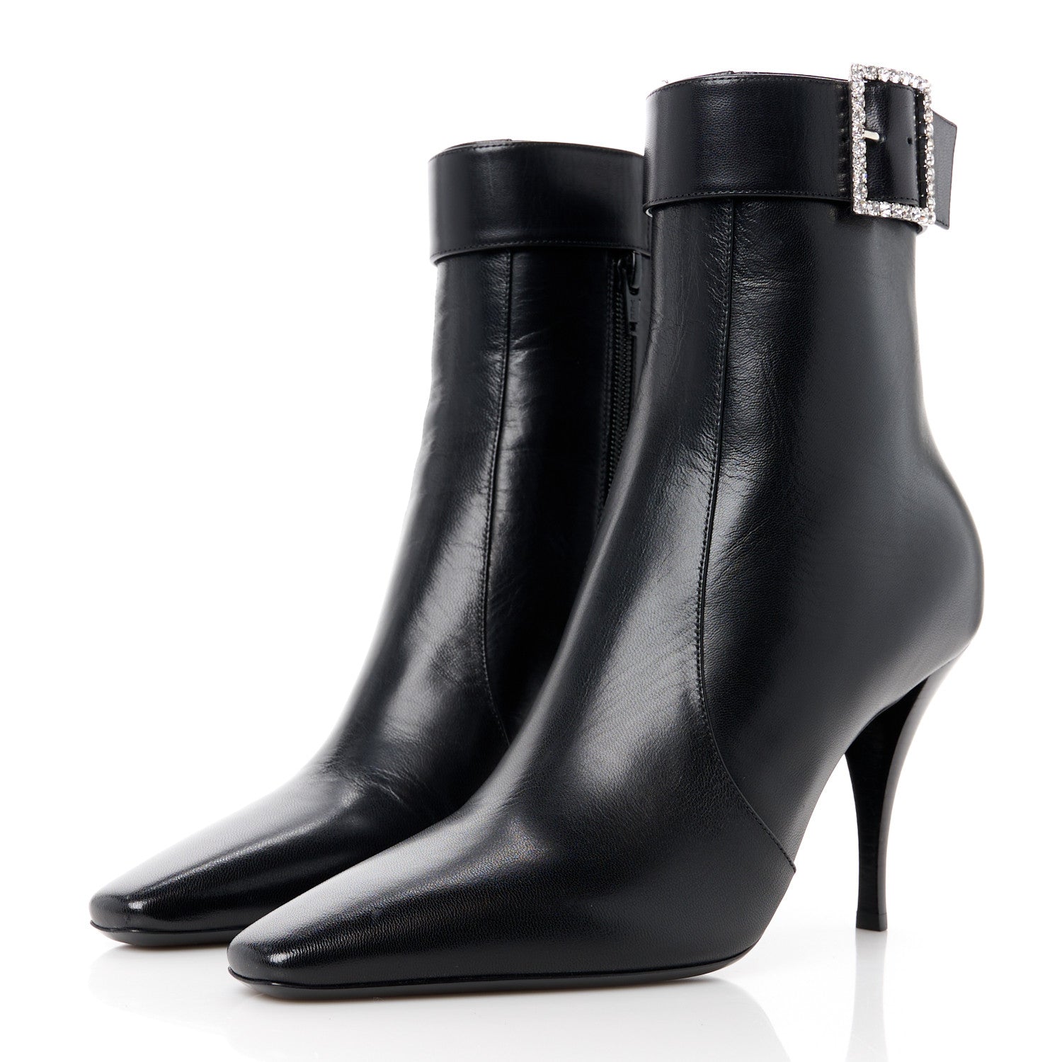 Saint Laurent Goatskin Crystal Buckle Claude 90 Ankle Booties 39 Black 3 of 10