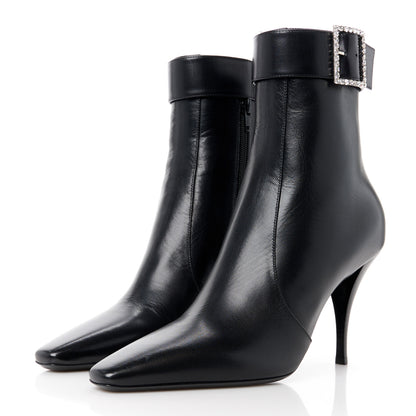 Saint Laurent Goatskin Crystal Buckle Claude 90 Ankle Booties 39 Black 3 of 10