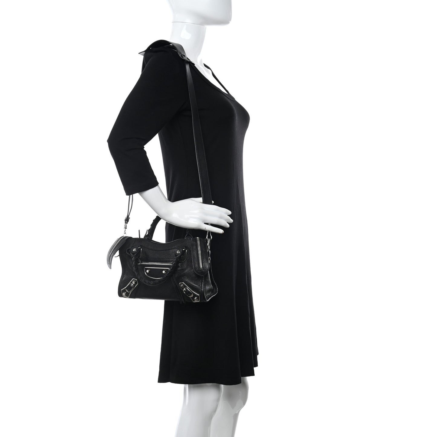 Chevre Silver Metallic Edge Hardware Mini City Black