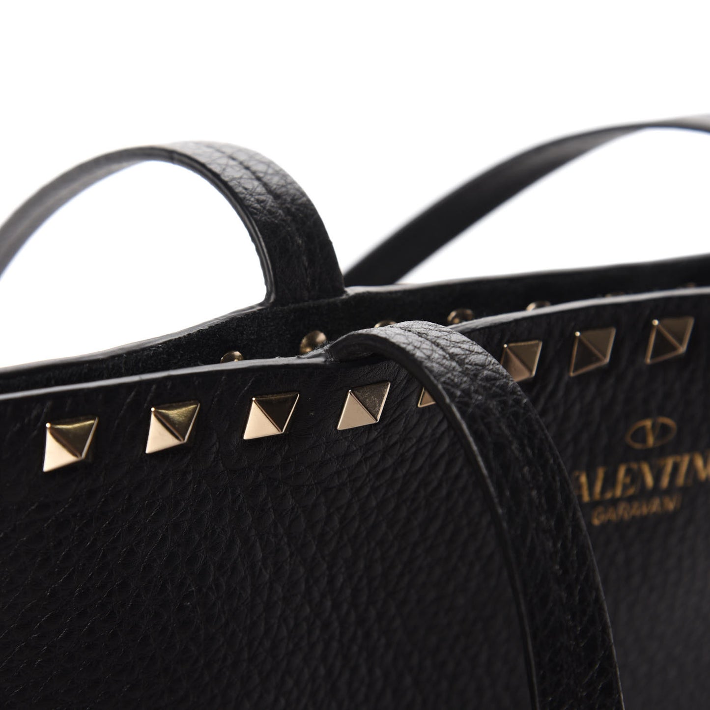 Grained Calfskin Rockstud Shoulder Tote Black