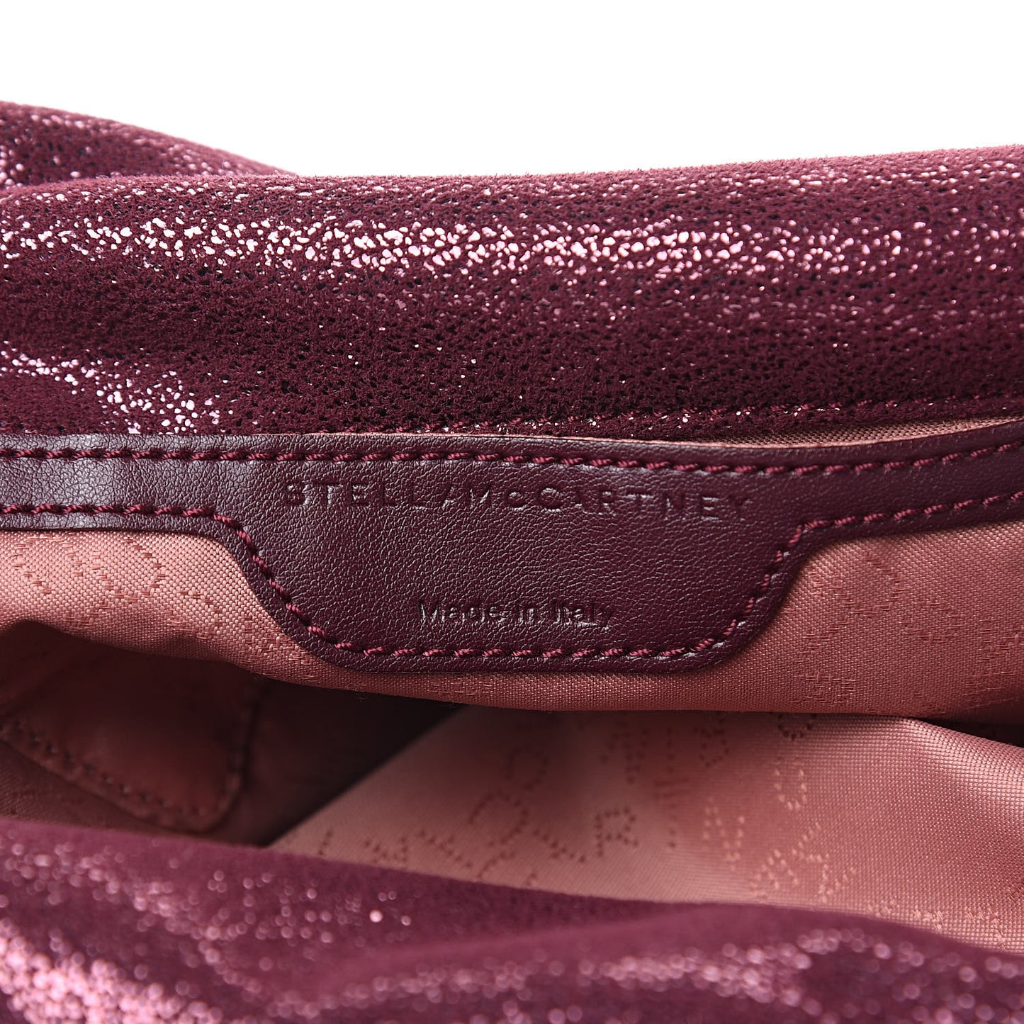 Metallic Crackle Mini Falabella Fold Over Tote Burgundy