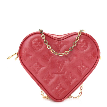 Louis Vuitton Lambskin Embossed Monogram Fall In Love Sac Coeur Heart Chain Bag Lipstick Red 1 of 8