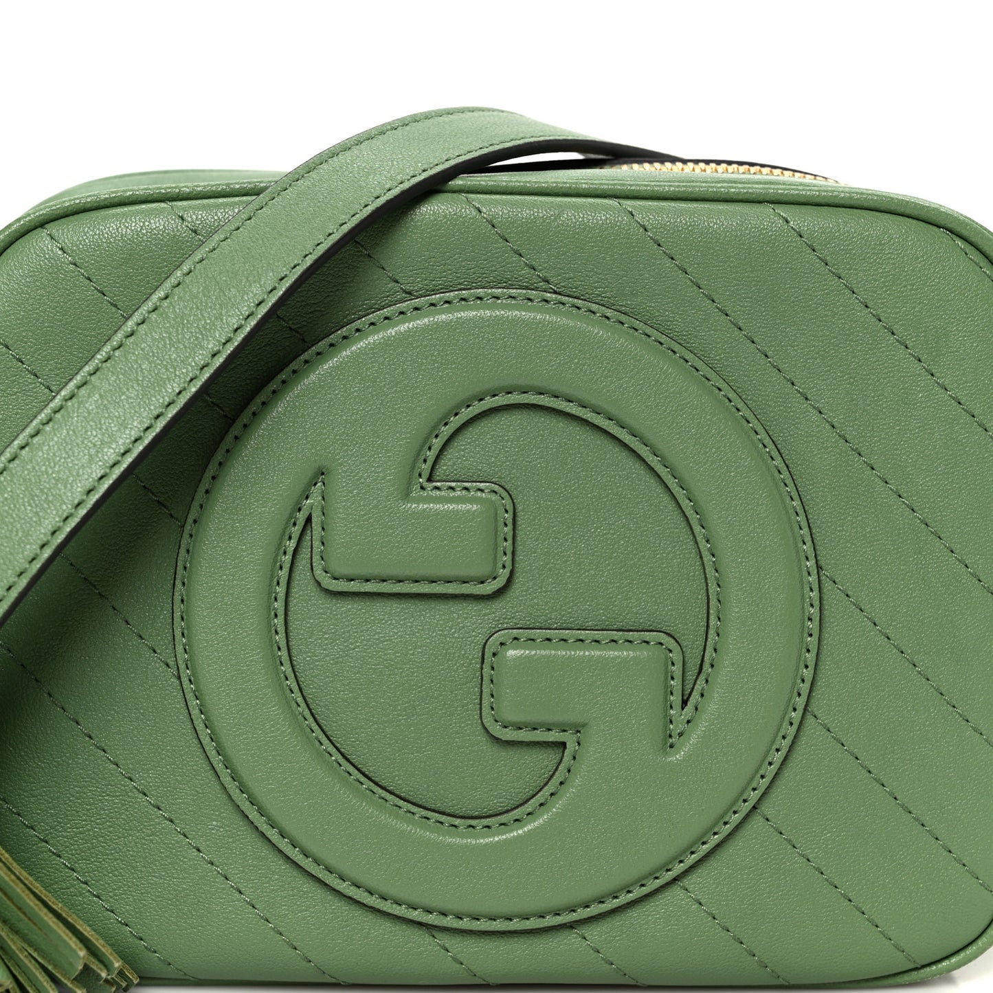 Sakai Be Green Calfskin Diagonal Stitched Small Blondie Shoulder Bag Light Green
