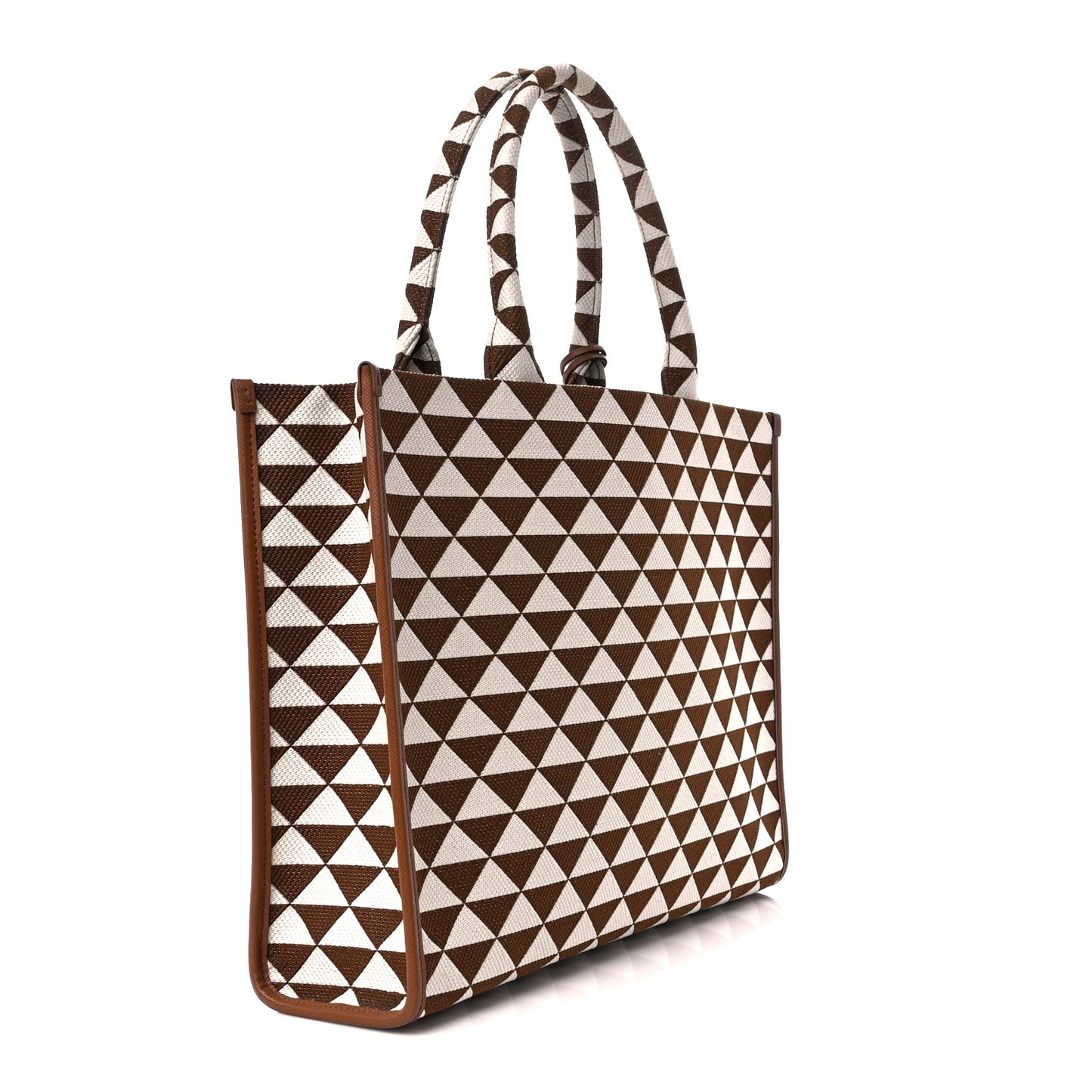 Jacquard Saffiano Triangolo Symbole Embroidered Large Tote Tobacco Talco