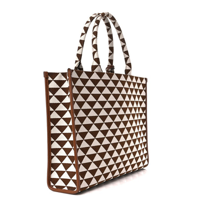 Prada Jacquard Saffiano Triangolo Symbole Embroidered Large Tote Tobacco Talco 3 of 12