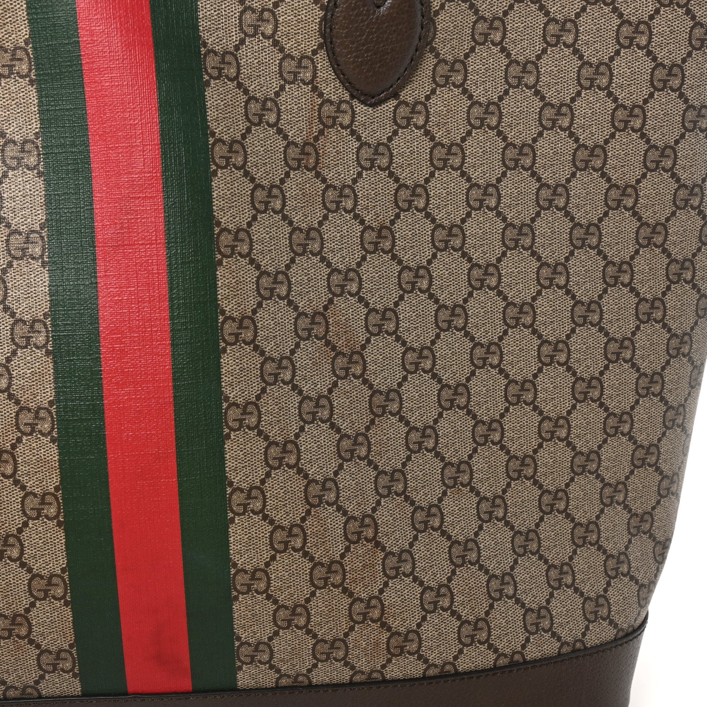 GG Supreme Monogram Textured Dollar Calfskin Web Large Ophidia Tote Beige Ebony New Acero