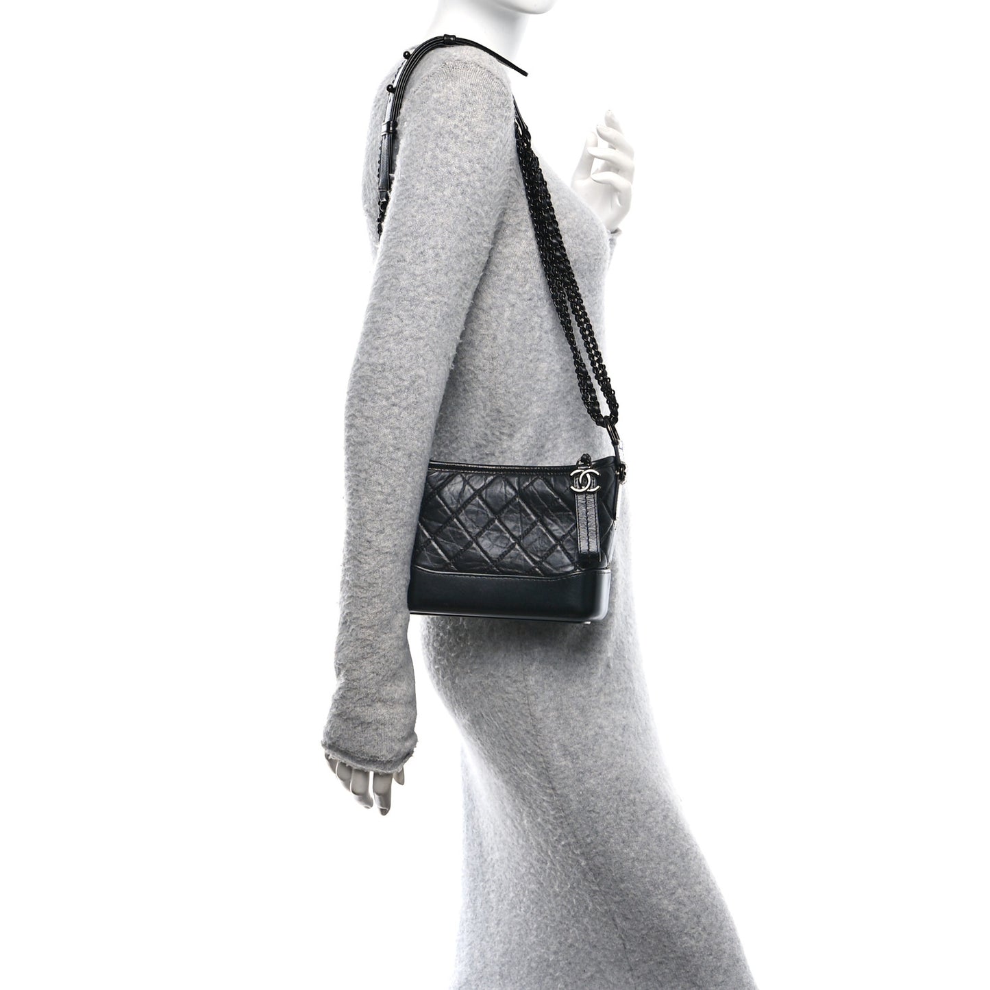Aged Calfskin Quilted Small Gabrielle Hobo So Black