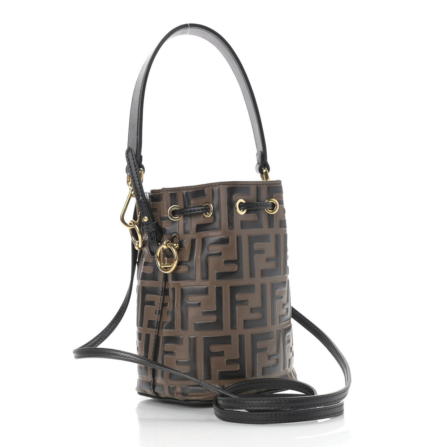 Vitello Liberty F is Fendi Bi-Color FF 1974 Embossed Mini Mon Tresor Bucket Bag Maya Black