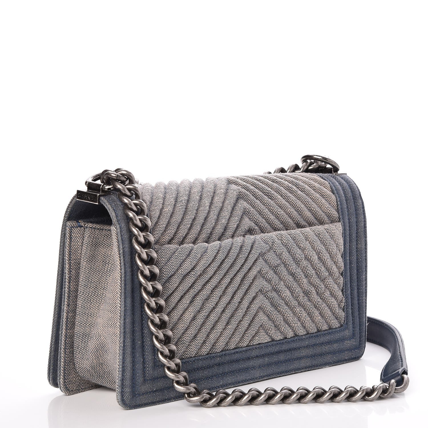 Chanel Denim Chevron Quilted Medium Boy Flap Blue 3 of 11