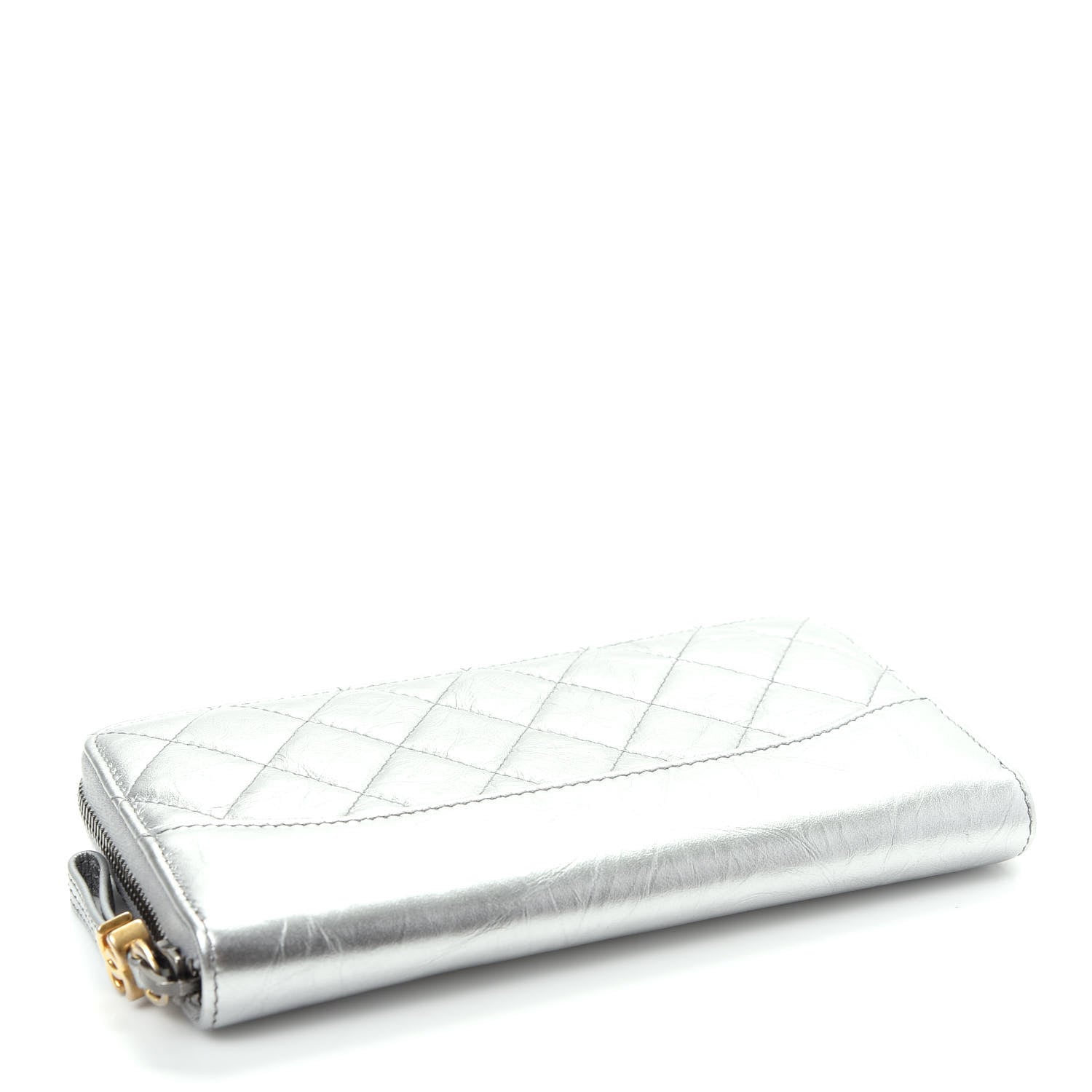Chanel Metallic Aged Calfskin Quilted Large Gabrielle Zip Around Wallet Silver 4 of 9