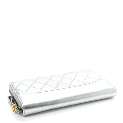 Chanel Metallic Aged Calfskin Quilted Large Gabrielle Zip Around Wallet Silver 4 of 9