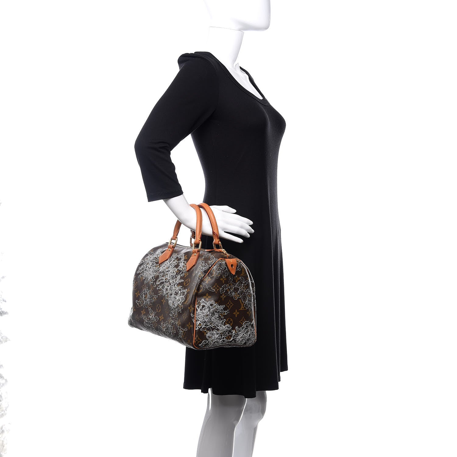 Louis Vuitton Monogram Dentelle Speedy 30 Silver 2 of 9