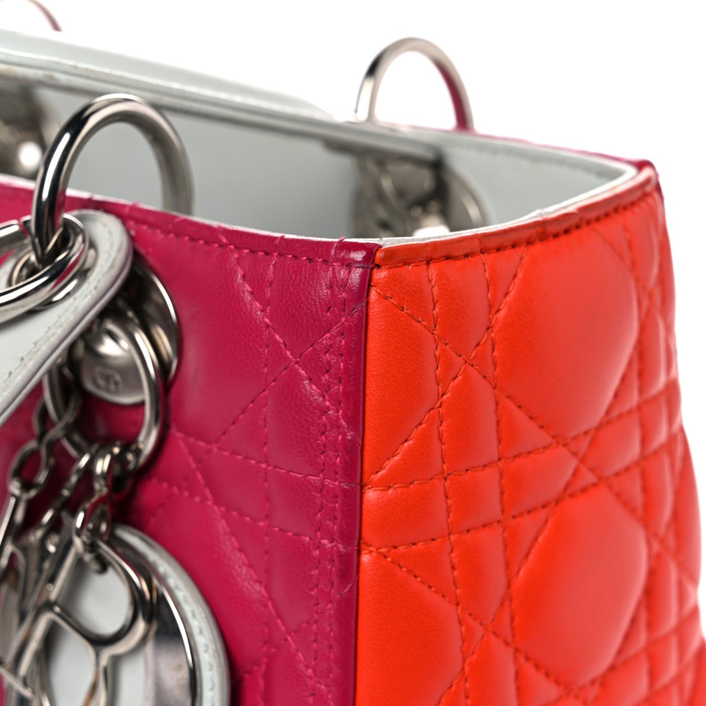 Lambskin Cannage Medium Tri-Color Lady Dior Fuchsia Orange