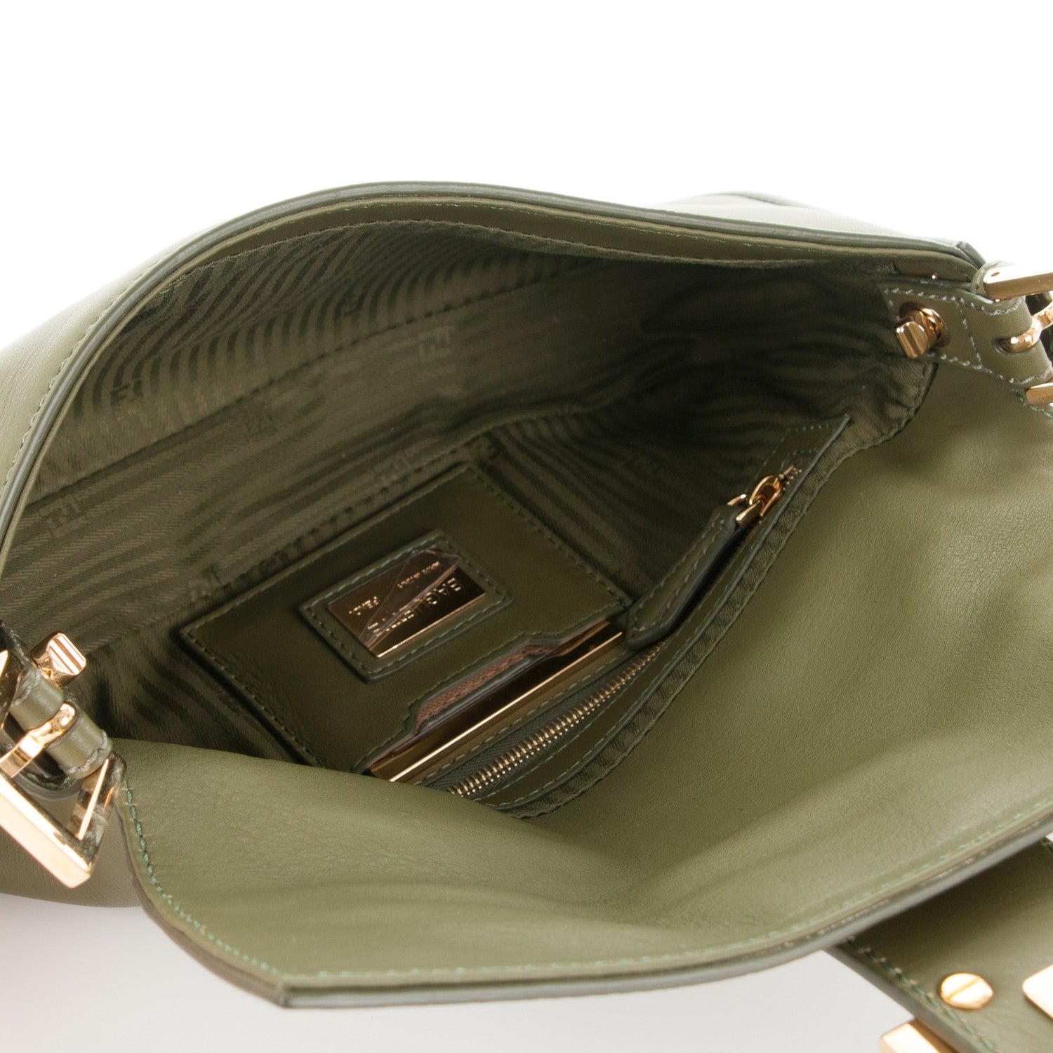 Fendi Vitello Enamel Interchangeable Strap Baguette Verde Oliva 5 of 9