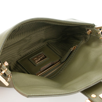 Fendi Vitello Enamel Interchangeable Strap Baguette Verde Oliva 5 of 9