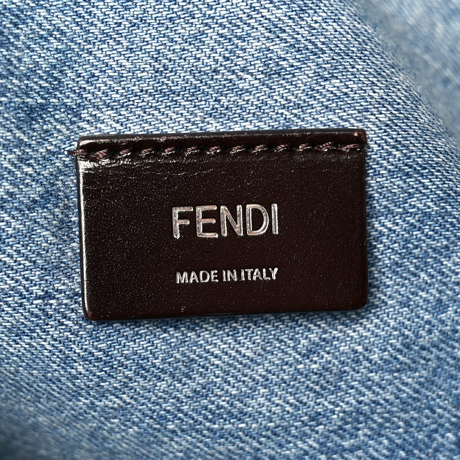 Fendi Denim Lavato Vitello King Logo Embroidered Frayed Tote Denim Chiaro Cuoio 6 of 10