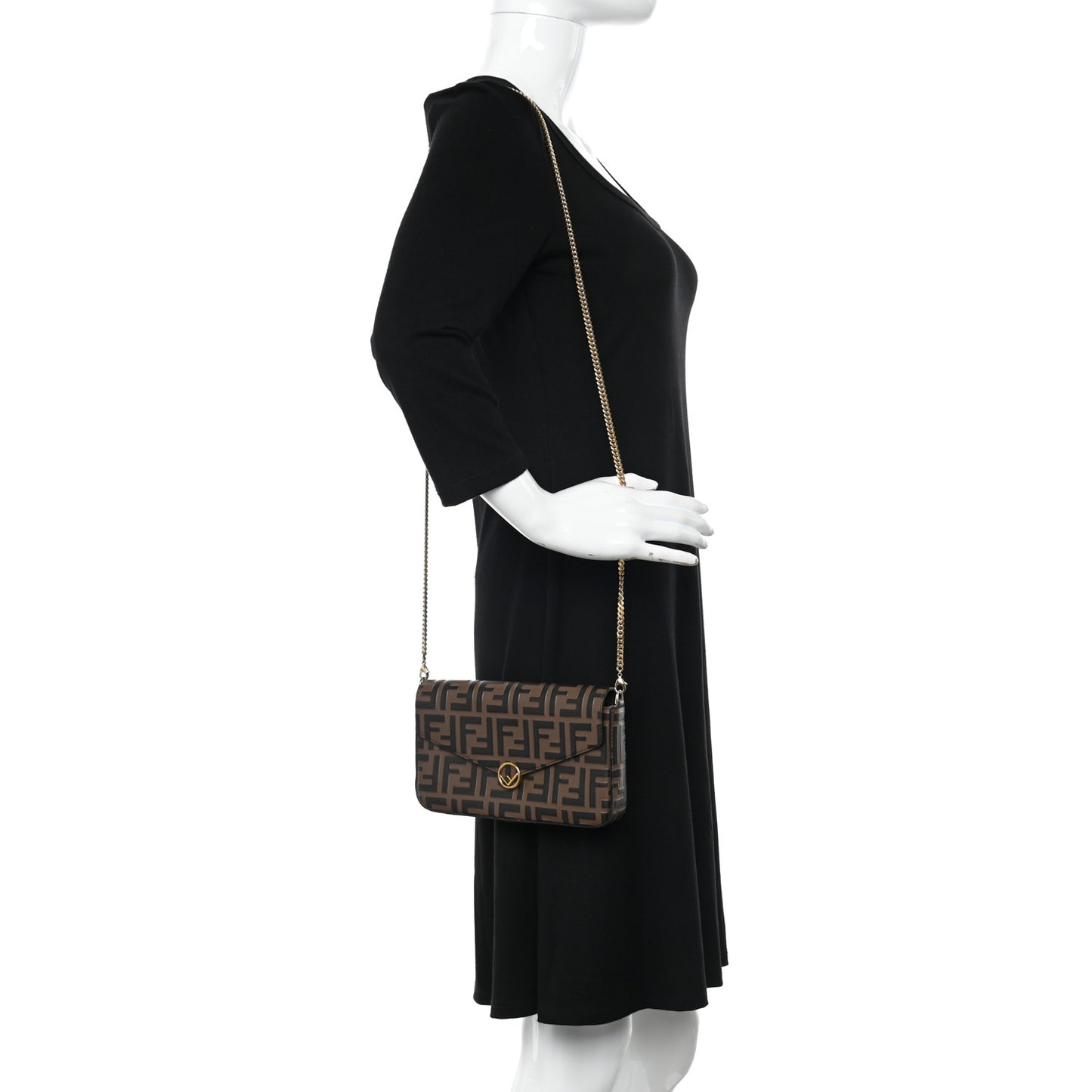 Vitello Soft F is Fendi Bi-Color FF 1974 Embossed Envelope Wallet On Chain with Pouches Maya Black