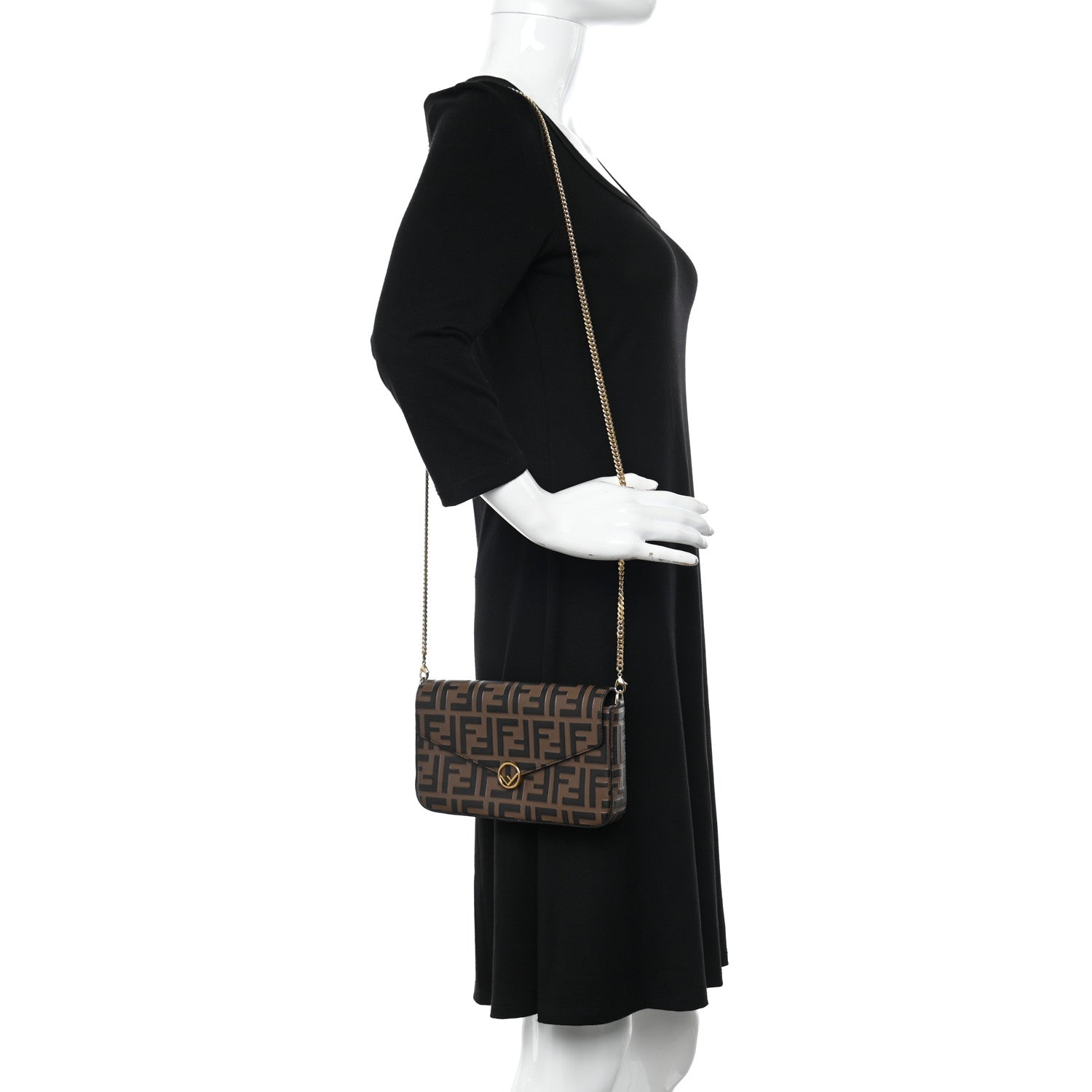 Fendi Vitello Soft F is Fendi Bi-Color FF 1974 Embossed Envelope Wallet On Chain with Pouches Maya Black 2 of 12