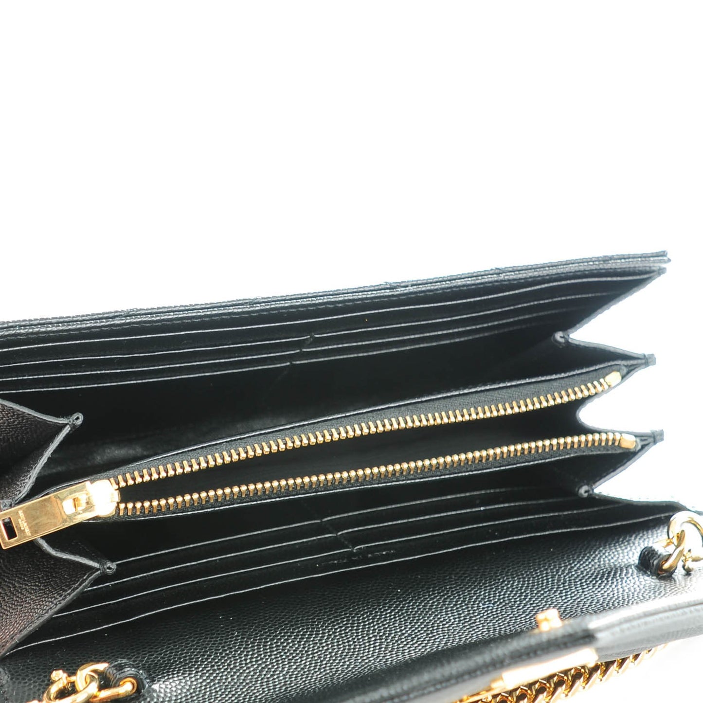 Grain De Poudre Matelasse Chevron Small Monogram Chain Wallet Black