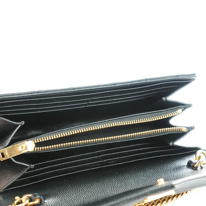 Saint Laurent Grain De Poudre Matelasse Chevron Small Monogram Chain Wallet Black 5 of 8