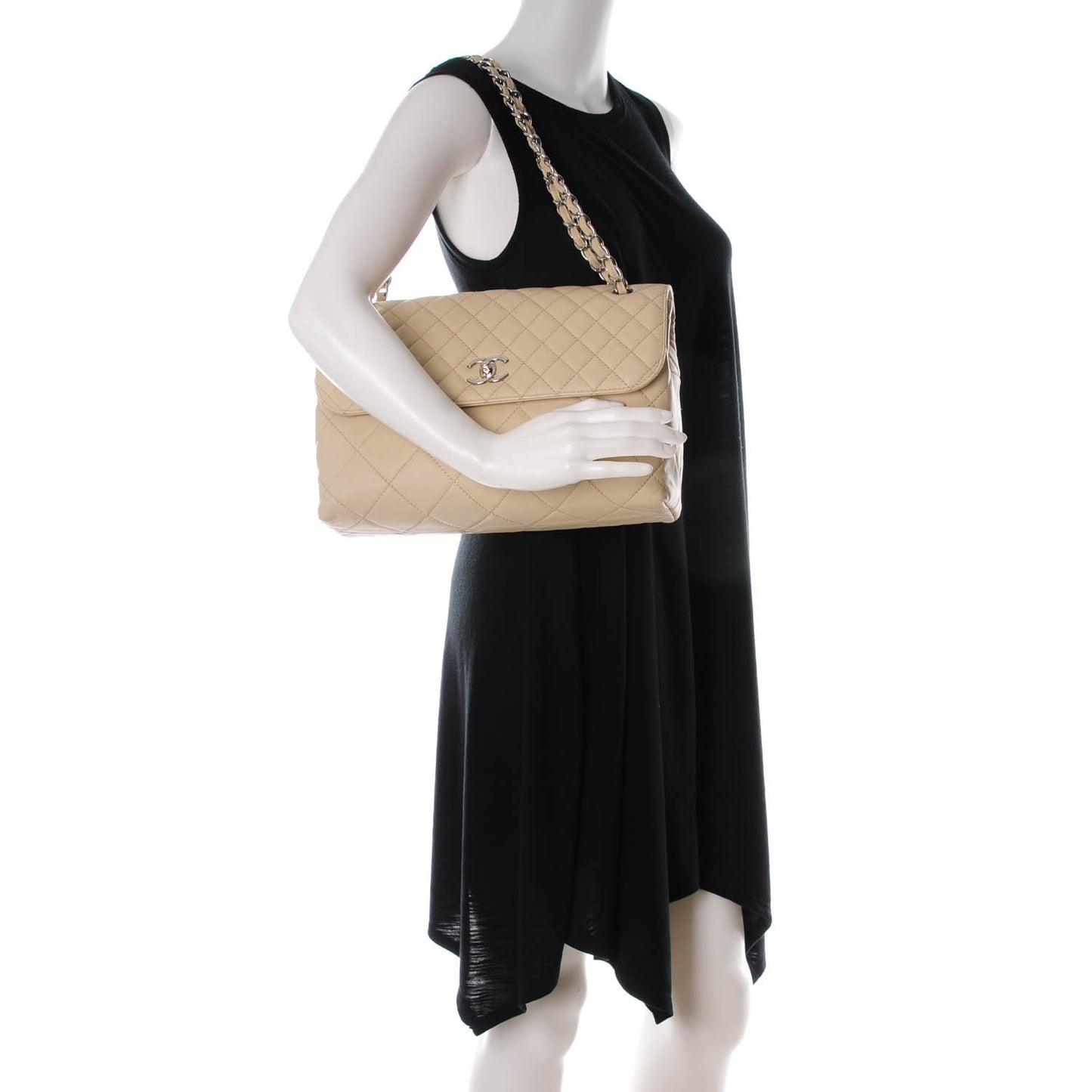 Calfskin Quilted In the Business Flap Bag Beige Clair