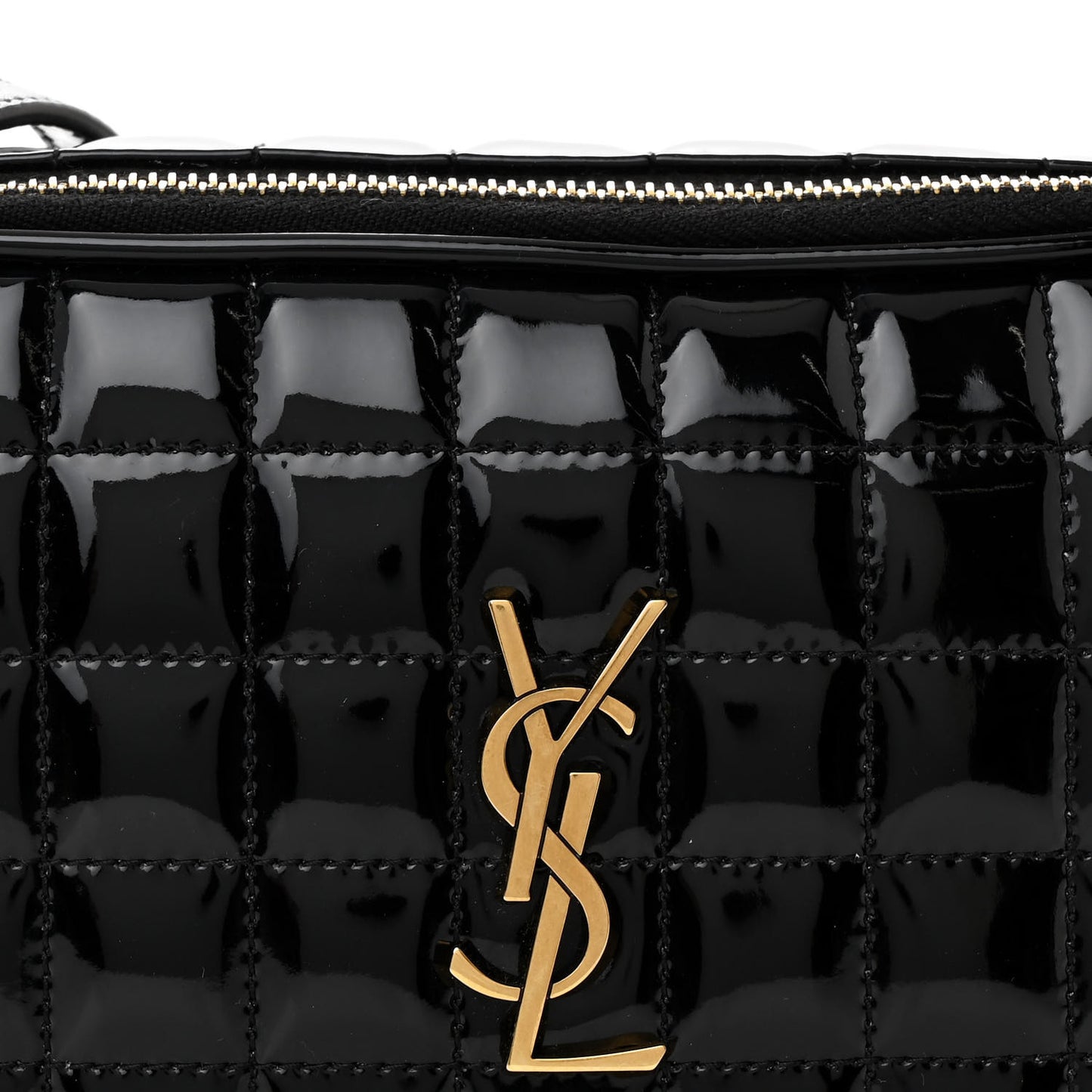 Patent Calfskin Carre Quilted Cassandre Mini Camera Bag Black