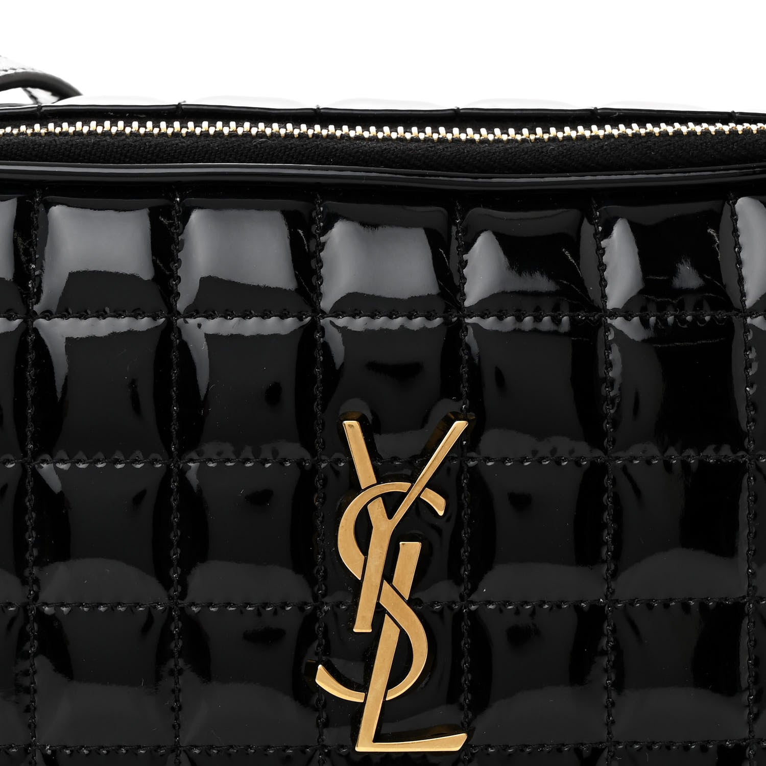 Saint Laurent Patent Calfskin Carre Quilted Cassandre Mini Camera Bag Black 8 of 10