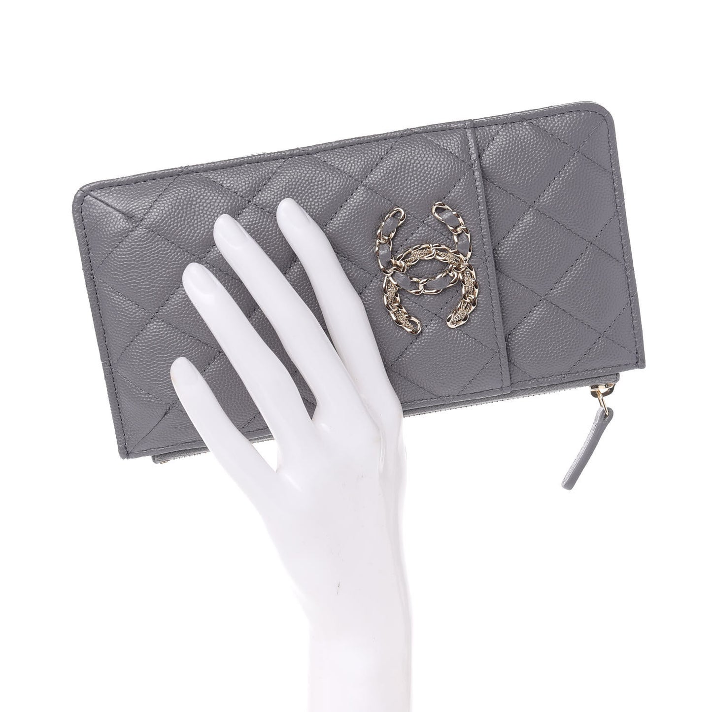 Caviar Quilted French New Wave Flat Wallet Pouch Grey