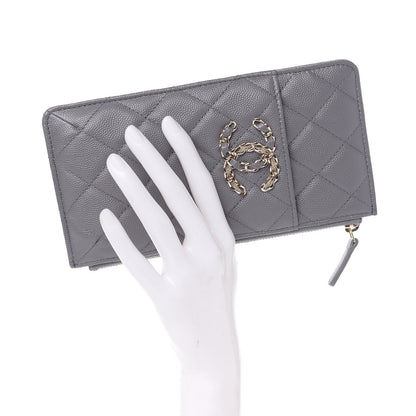 Chanel Caviar Quilted French New Wave Flat Wallet Pouch Grey 2 of 8