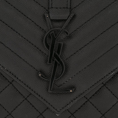 Saint Laurent Grain De Poudre Textured Mixed Matelasse Large Triquilt Monogram Monochrome Satchel Black 14 of 15