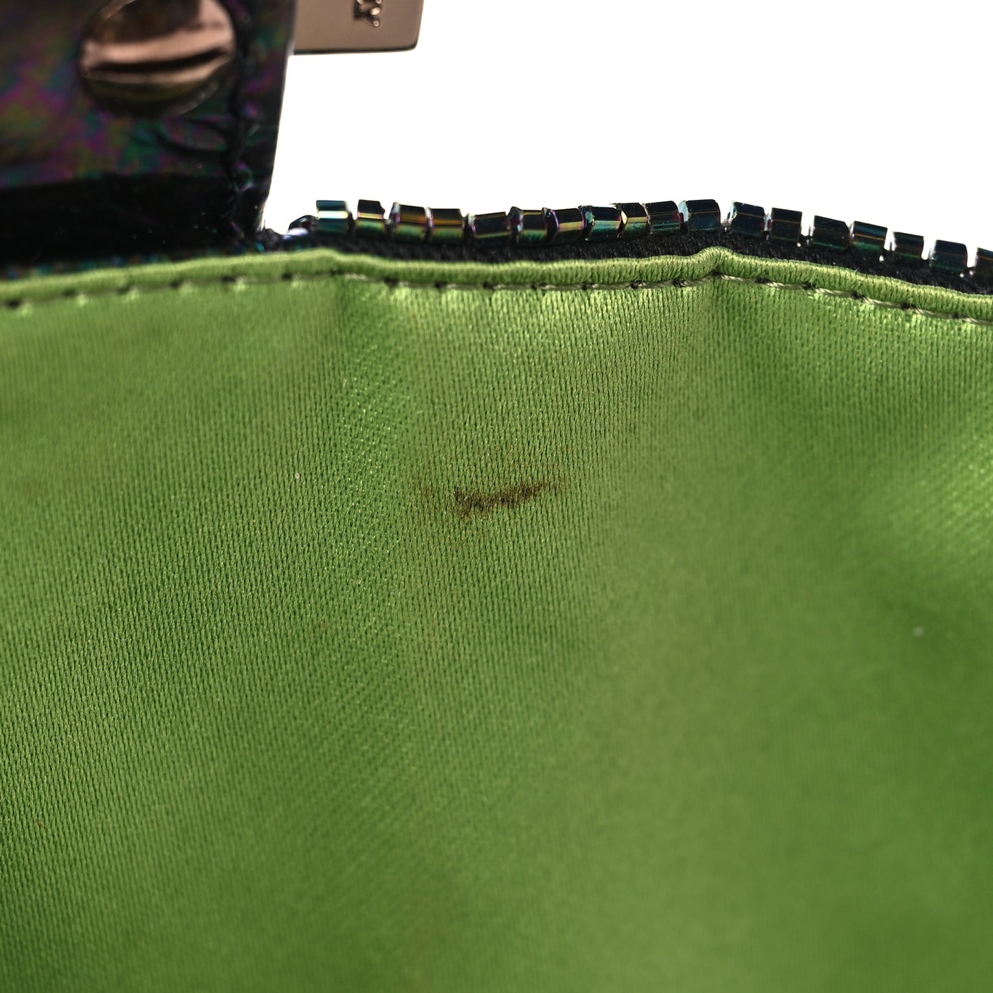 Metallic Calfskin Peacock Beaded Baguette Multicolor