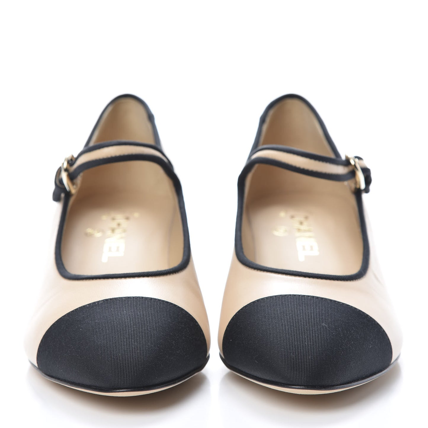 Lambskin Grosgrain Cap Toe Pumps 38.5 Beige Black