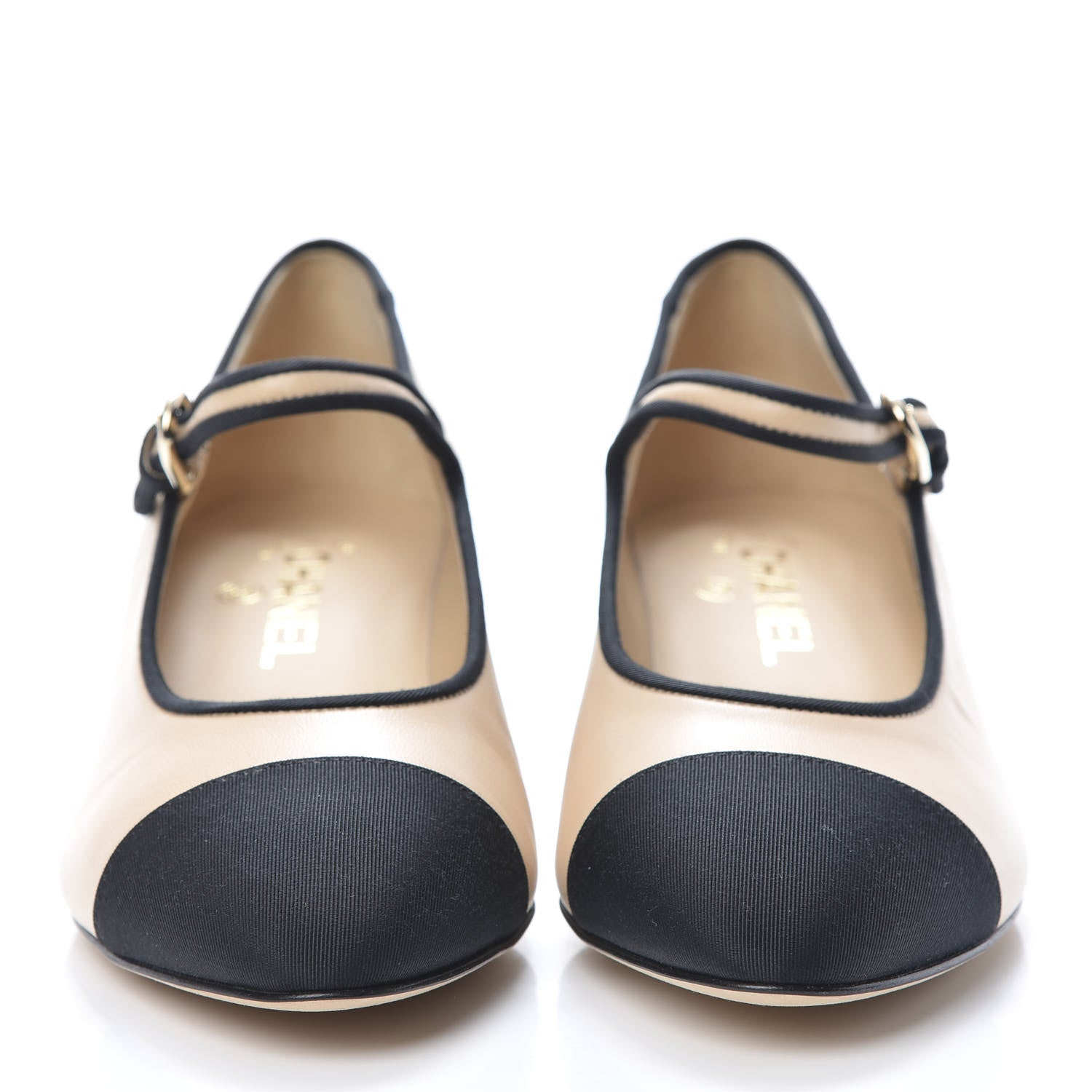 Chanel Lambskin Grosgrain Cap Toe Pumps 38.5 Beige Black 2 of 10