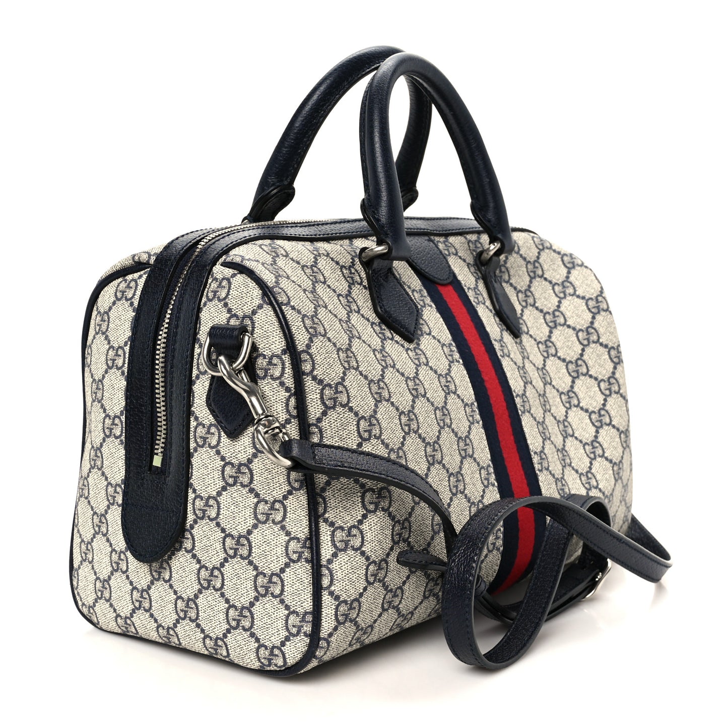 GG Supreme Monogram Web Medium Ophidia Top Handle Bag Beige Blue