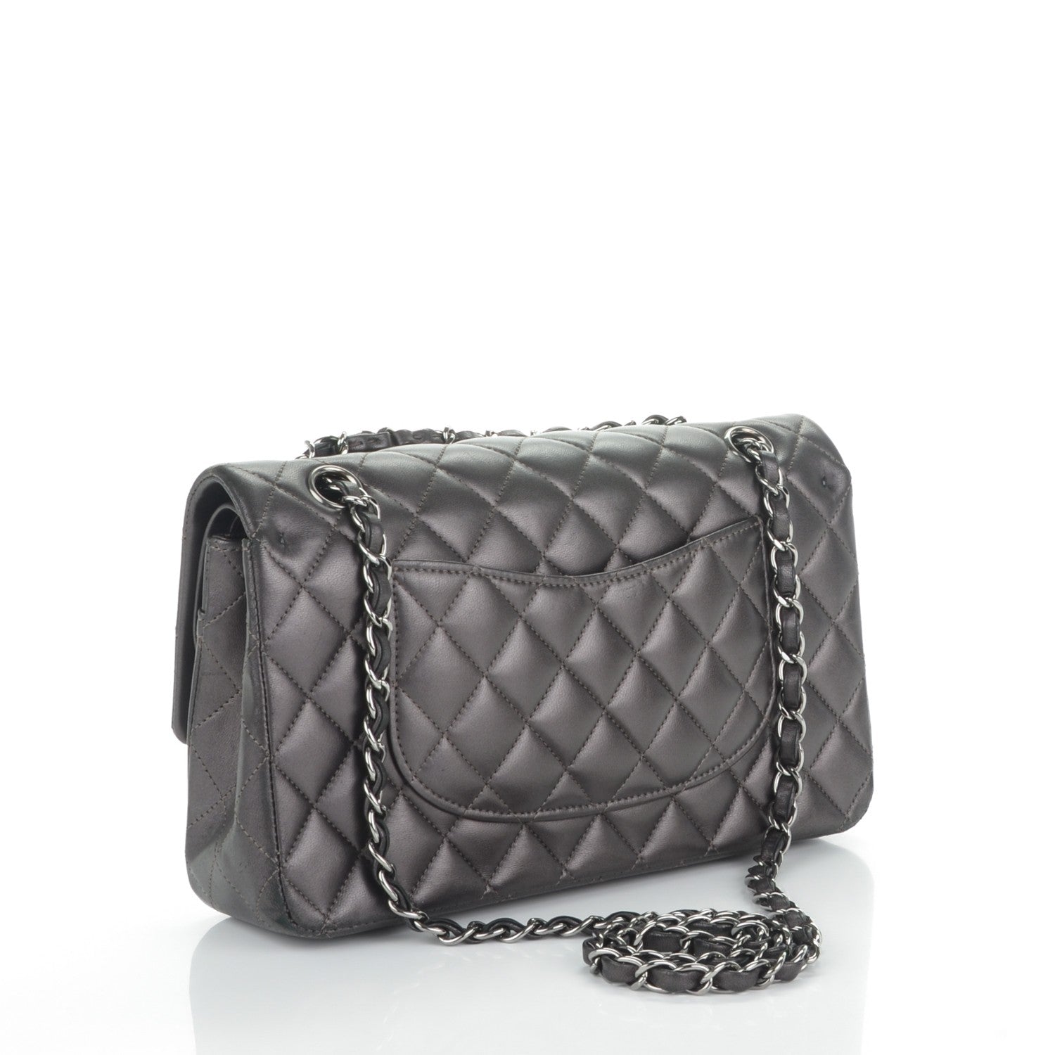 Chanel Metallic Lambskin Medium Double Flap Dark Grey 3 of 7