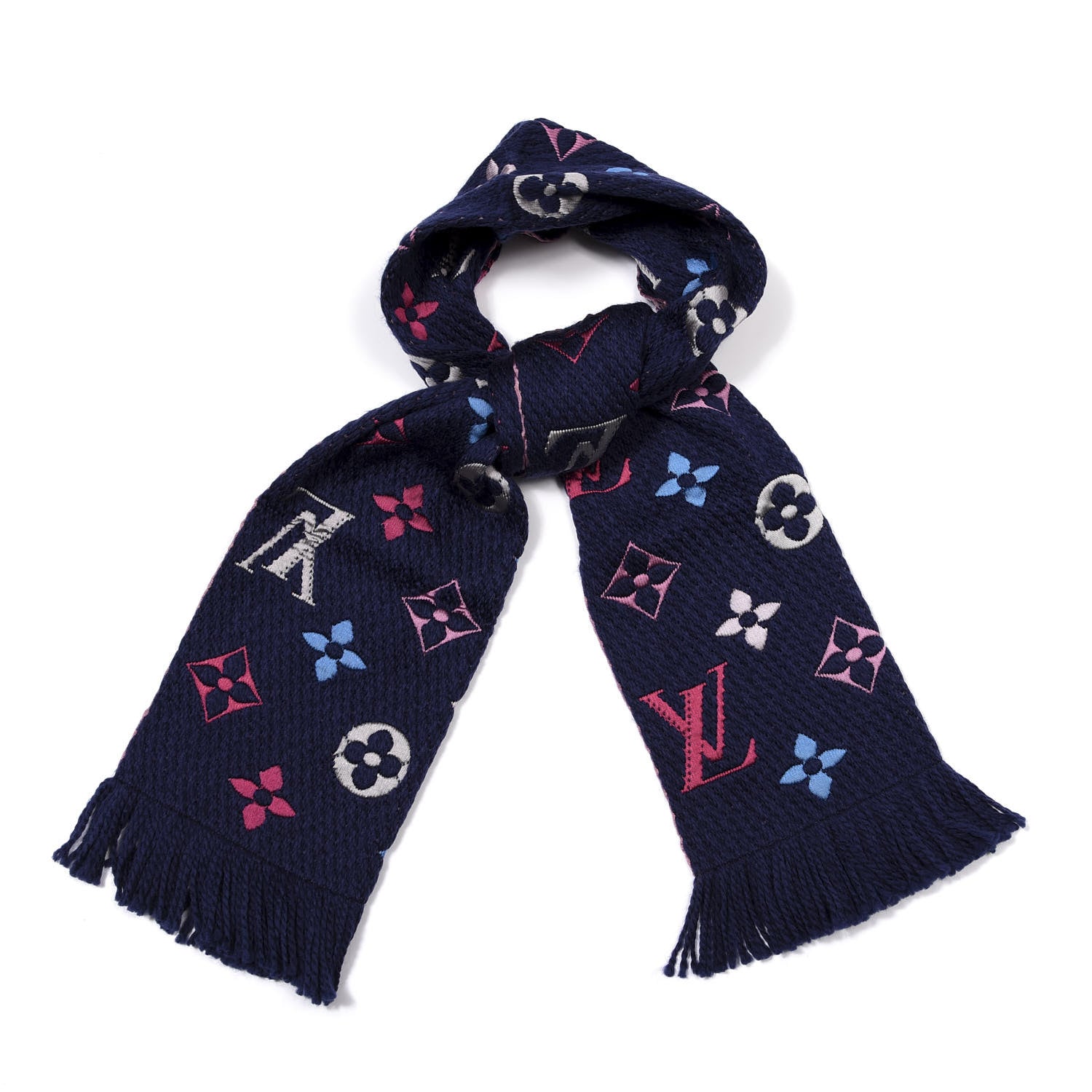 Louis Vuitton Wool Silk Rainbow Logomania Scarf Navy 1 of 3