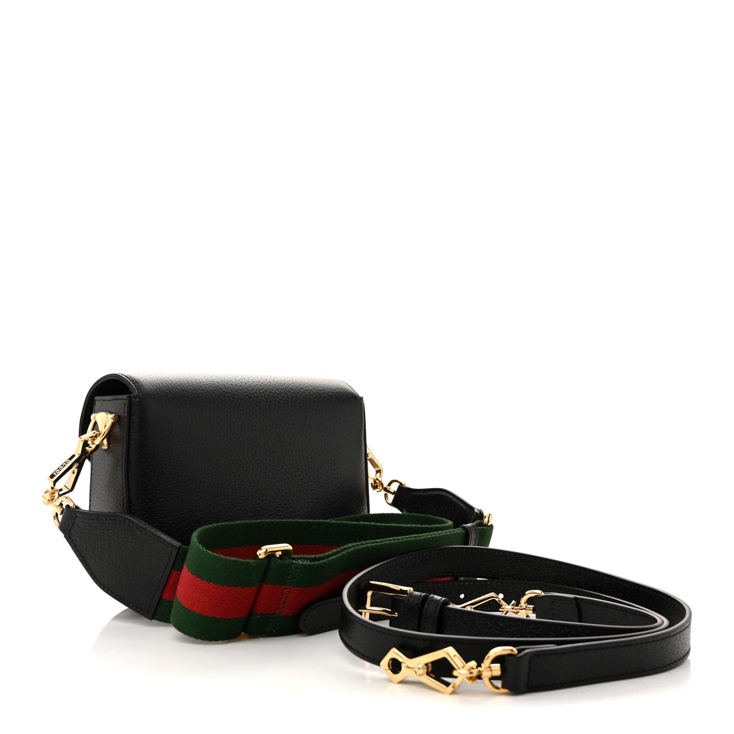 Gucci X ADIDAS Textured Dollar Calfskin Web Trefoil Mini Horsebit 1955 Shoulder Bag Black Off White 3 of 10