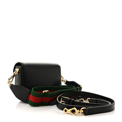 Gucci X ADIDAS Textured Dollar Calfskin Web Trefoil Mini Horsebit 1955 Shoulder Bag Black Off White 3 of 10