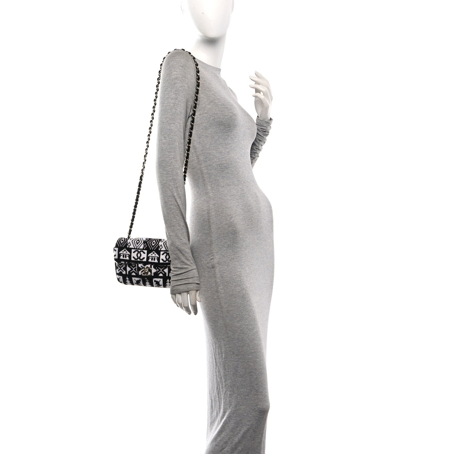Chanel Cashmere Knit Coco Neige Flap Black White 2 of 10