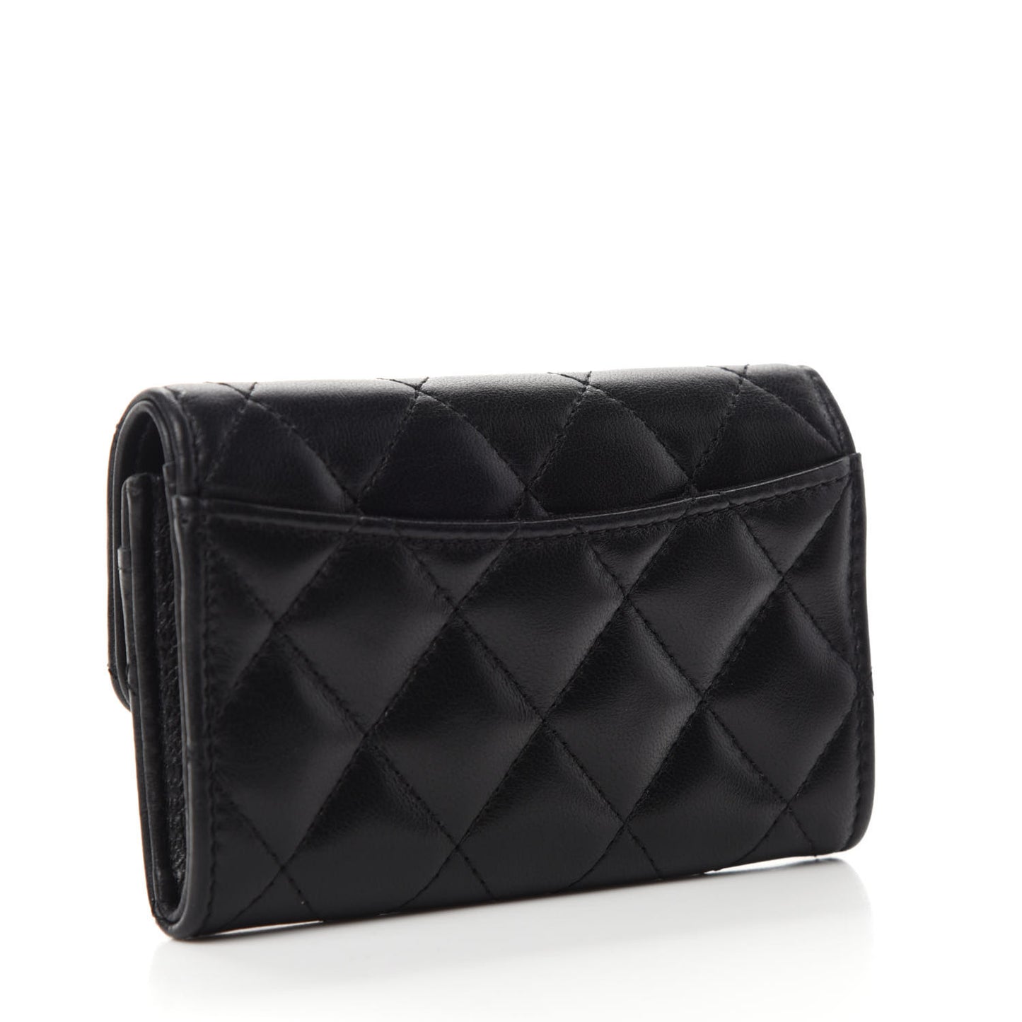 Lambskin Quilted Flap Card Holder Black