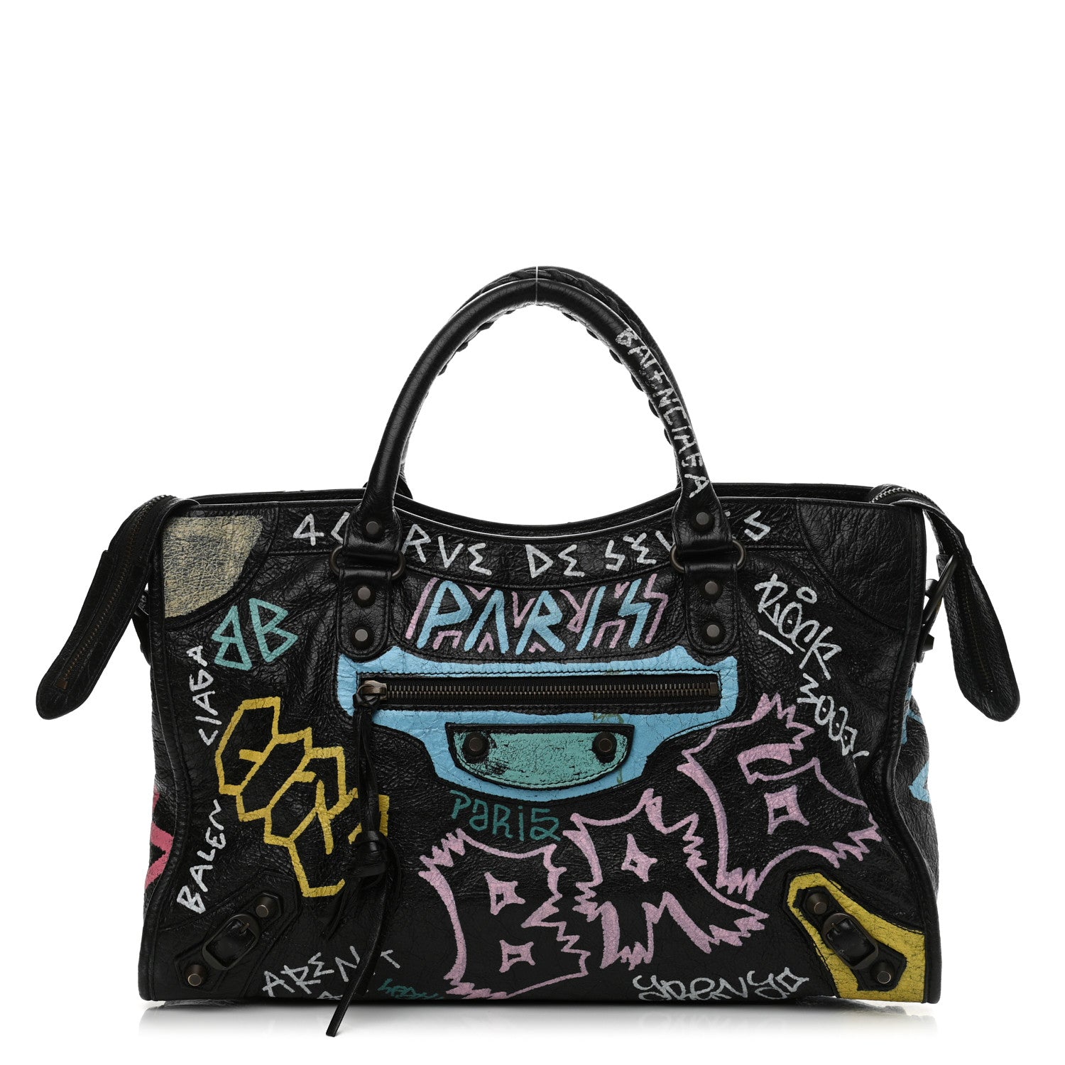 Balenciaga Agneau Graffiti All Over Classic Hardware City Black Multicolor 1 of 10
