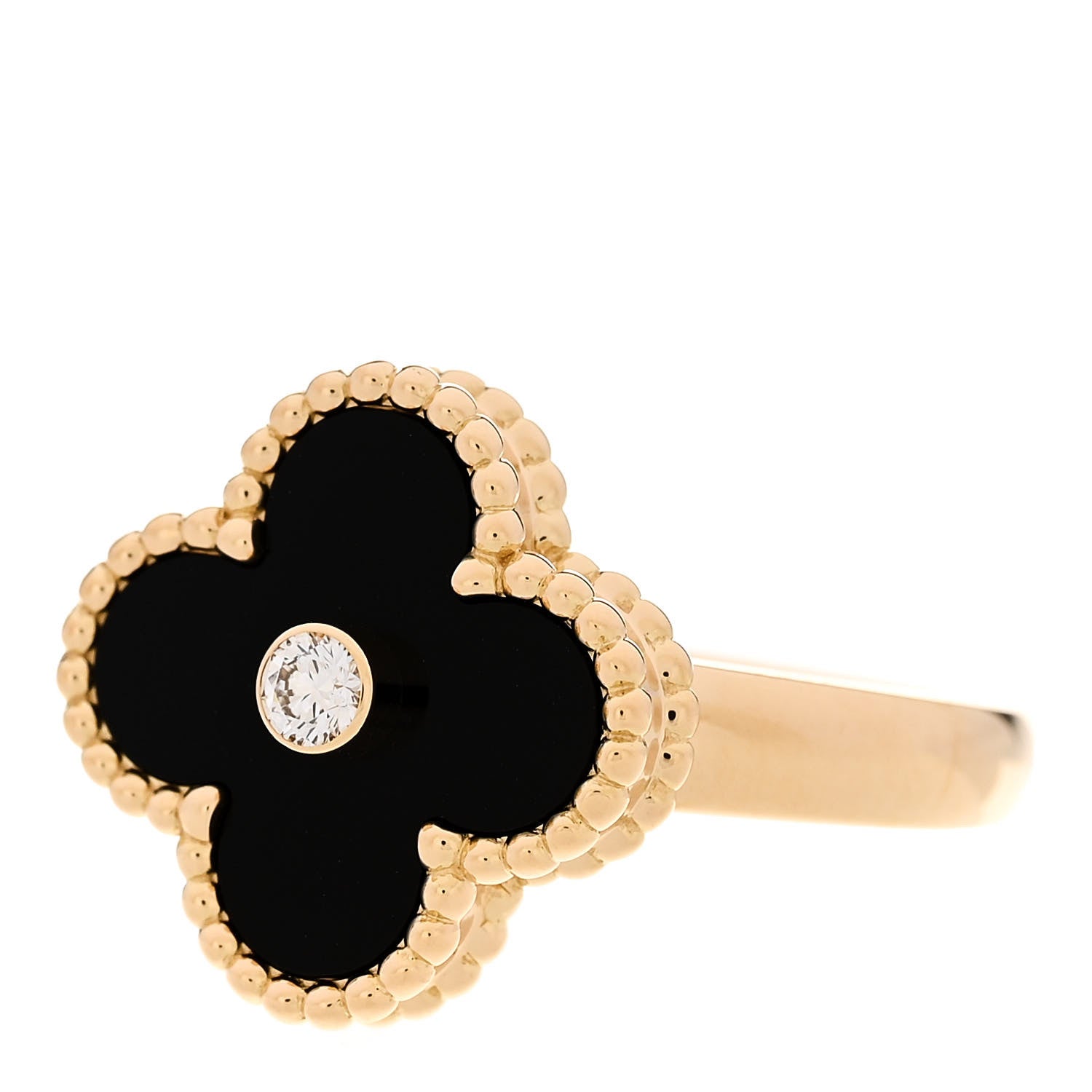 Van Cleef & Arpels 18K Yellow Gold Diamond Black Onyx Vintage Alhambra Ring 52 6 3 of 6