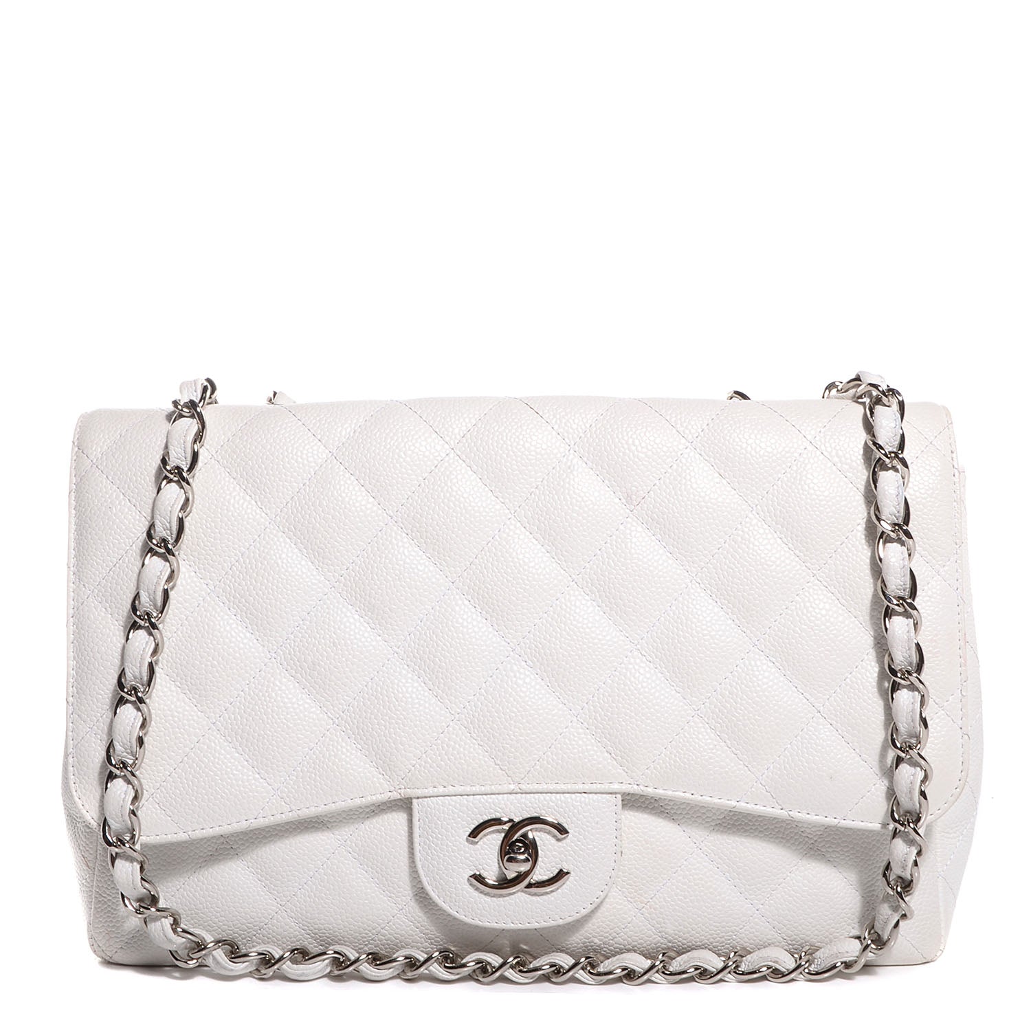 Chanel Caviar Jumbo Single Flap White 1 of 8
