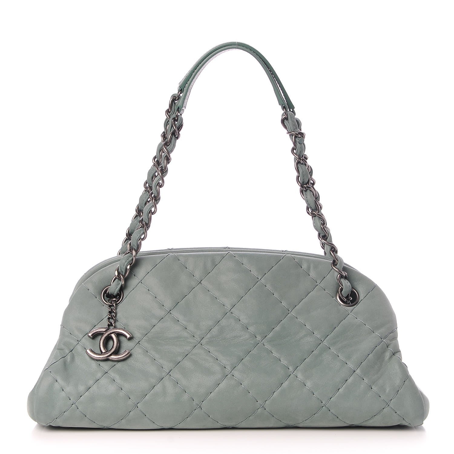 Chanel Iridescent Calfskin Medium Just Mademoiselle Bowler Green 1 of 11